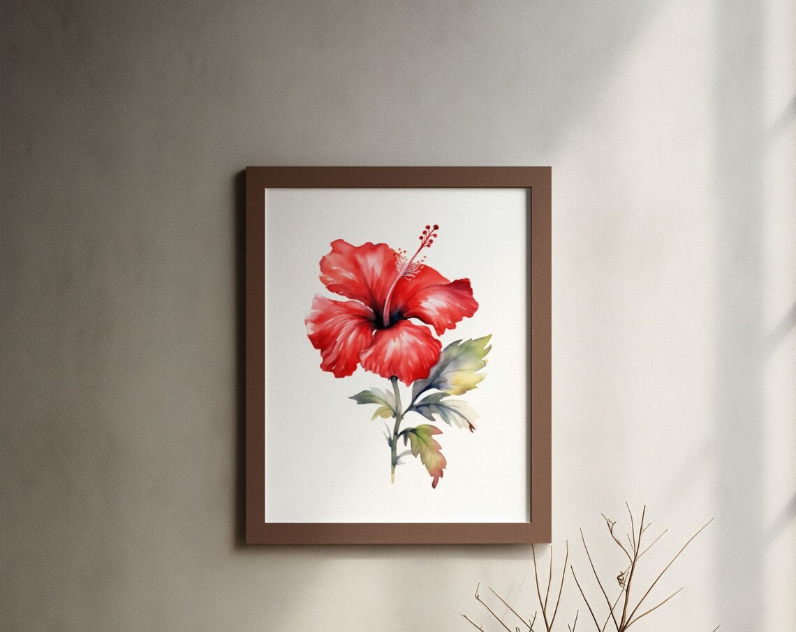 Red Hibiscus Tropical Flower Lush Scarlet Watercolor Art Poster