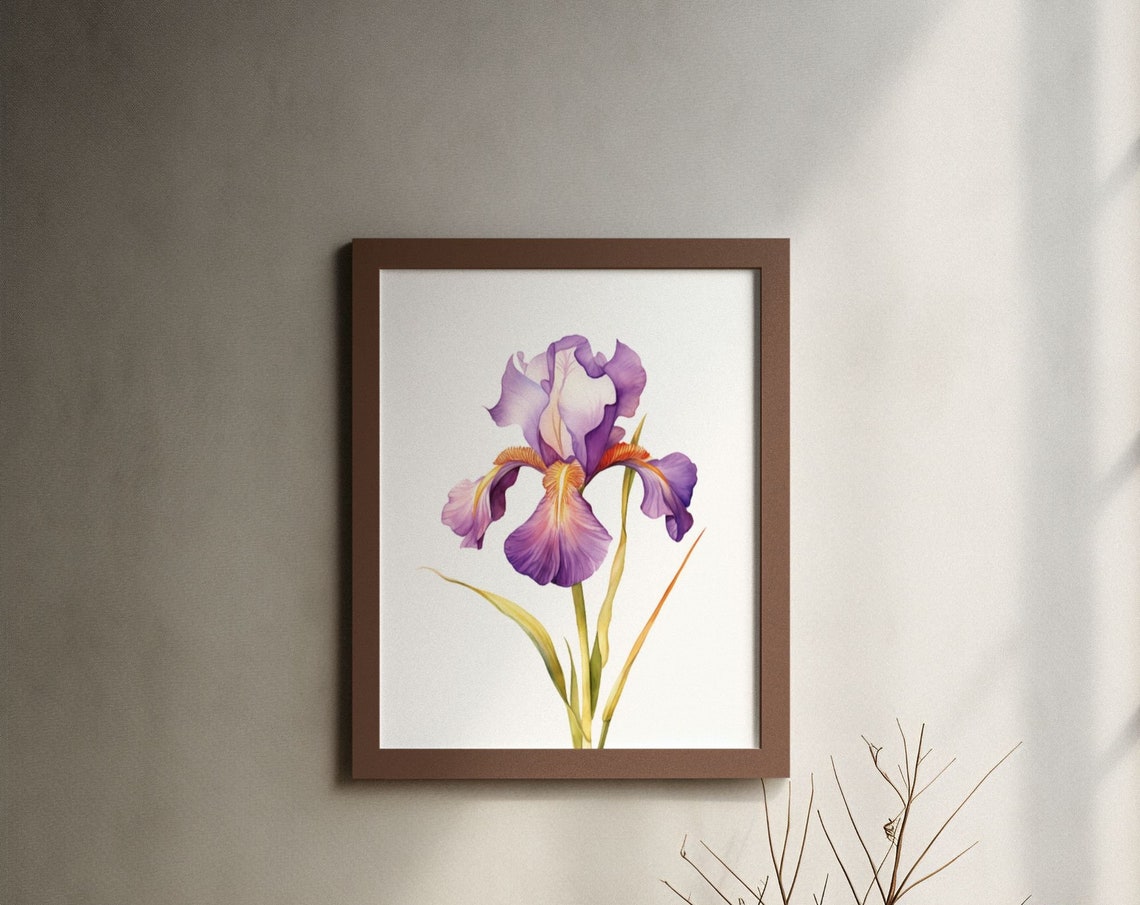 Purple Iris Single Bloom Graceful Watercolor Botanical Poster