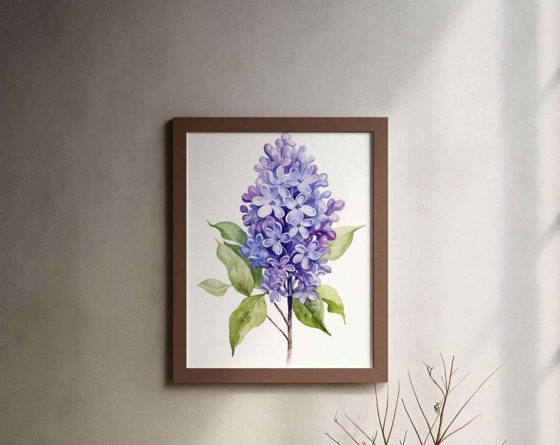 Violet Purple Lilac Cluster Watercolour Botanical Flower Poster