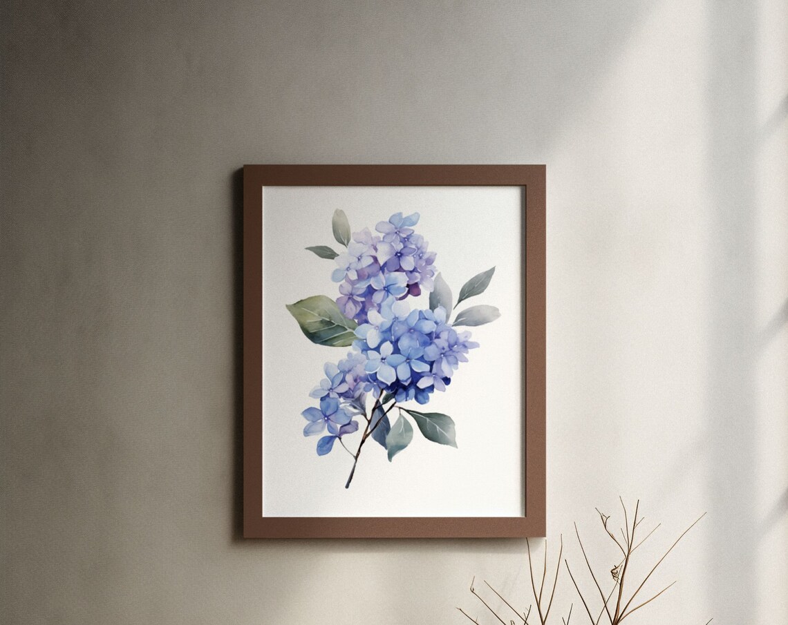 Blue Lilac Blossom Cluster Watercolour Botanical Flower Poster