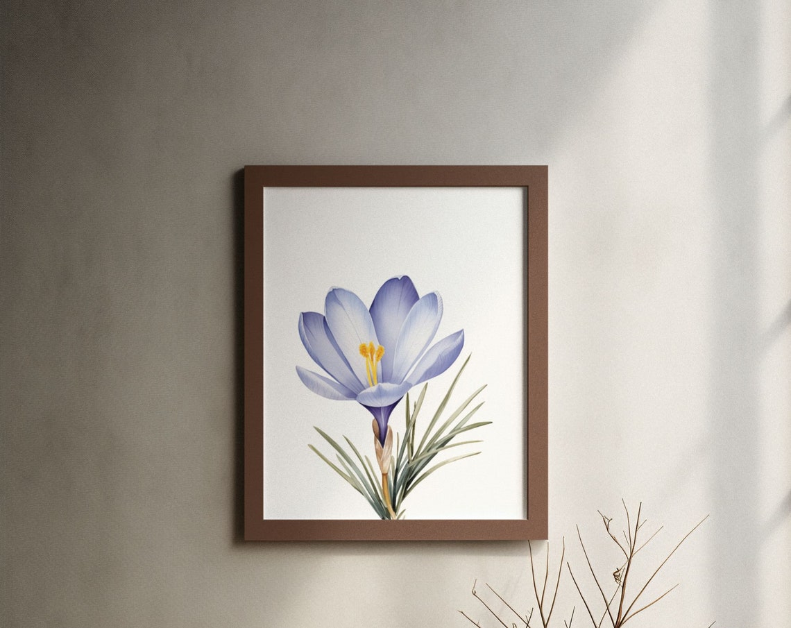 Periwinkle Blue Crocus Flower Cheerful Watercolor Art Poster