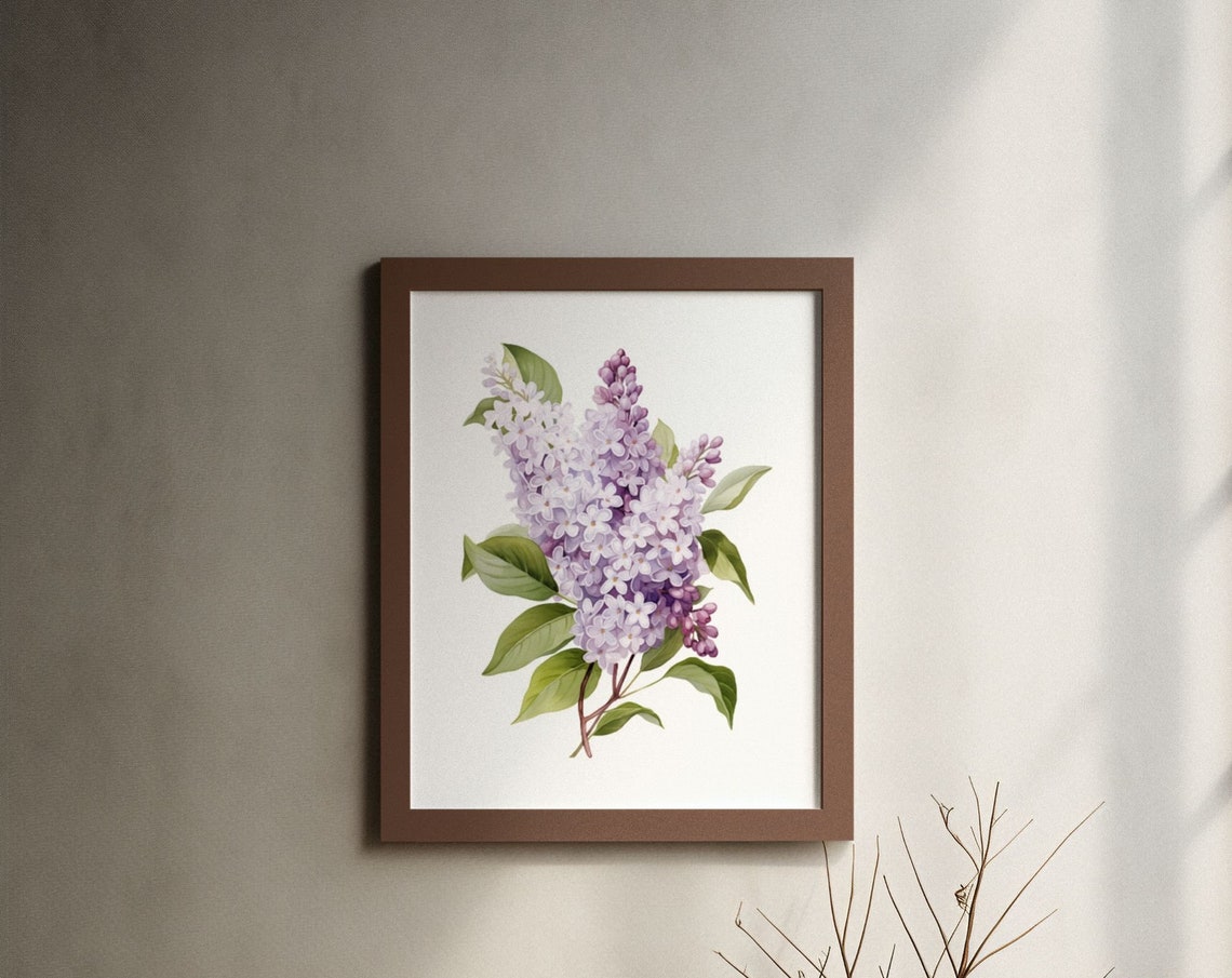 Mauve Lilac Budding Clusters Watercolour Botanical Flower Poster