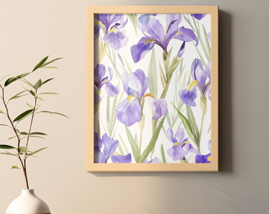 Purple Iris Blooms Graceful Watercolor Floral Botanical Poster