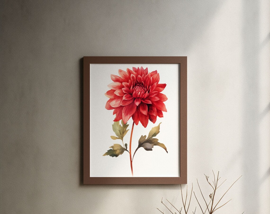 Scarlet Red Dahlia Flower Bold Watercolour Botanical Art Poster