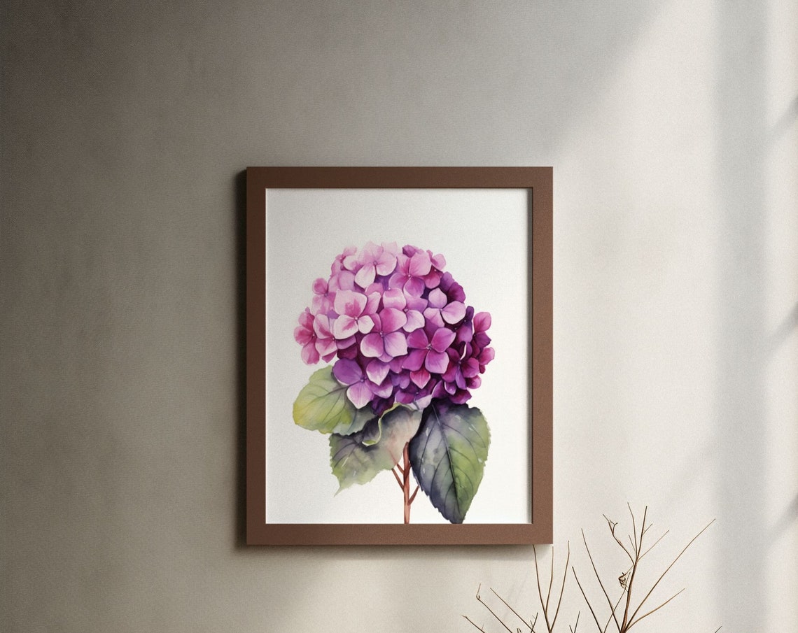 Purple Hydrangea Violet Bloom Jewel-Toned Watercolor Art Poster