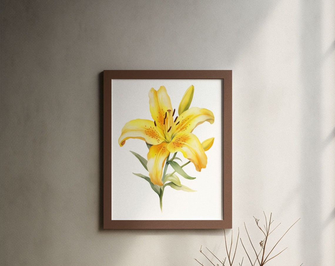 Yellow Lily Single Bloom Classic Botanical Watercolor Flower Poster