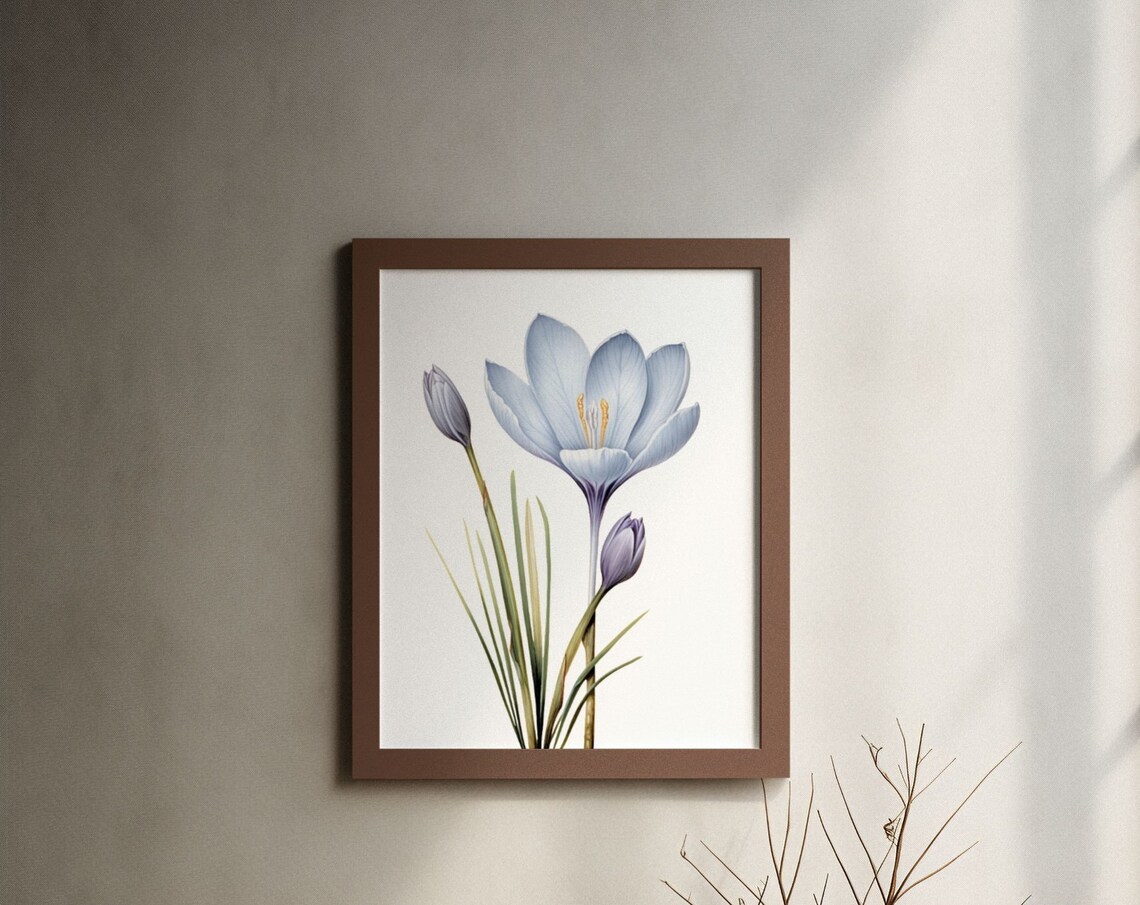 Blue Crocus With Buds Hopeful Fresh Watercolor Spring Art Poster