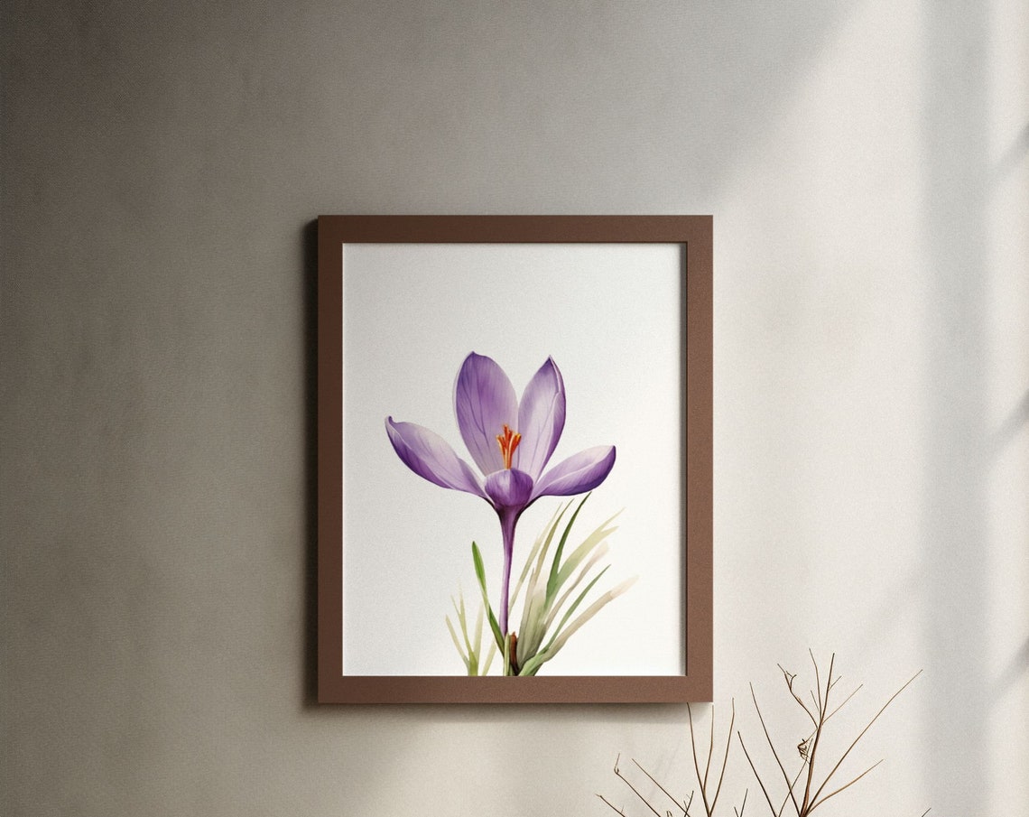 Vivid Purple Crocus Bloom Bold Bright Watercolor Spring Art Poster