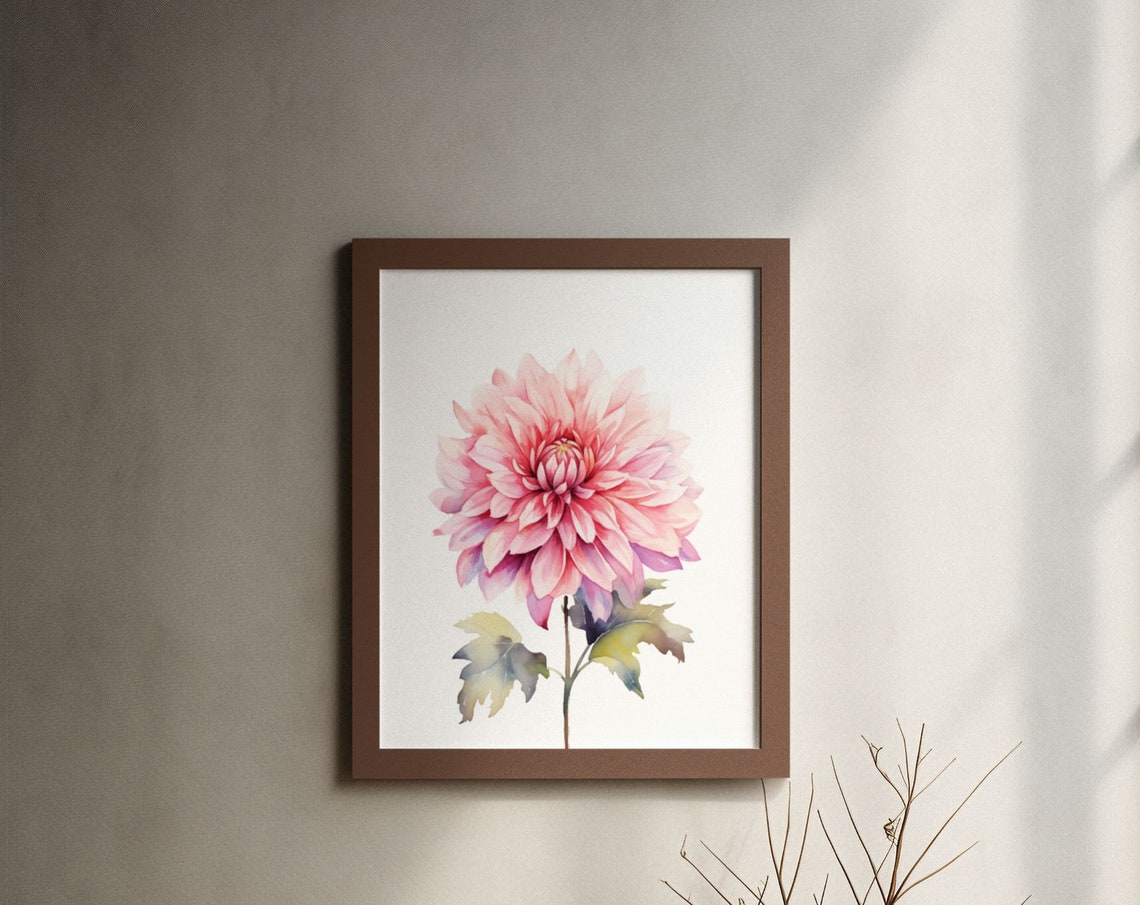 Soft Pink Dahlia Flower Delicate Watercolour Botanical Art Poster