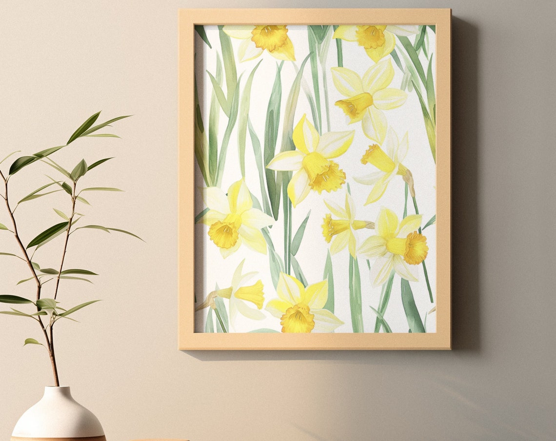 Yellow Daffodils Spring Field Fresh Watercolor Floral Botanical Poster
