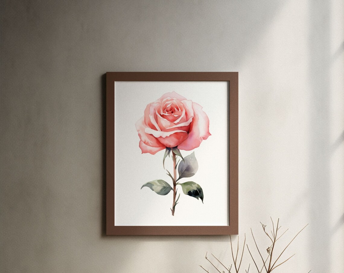 Pink Rose Watercolour Art Print, Floral Gift For Her