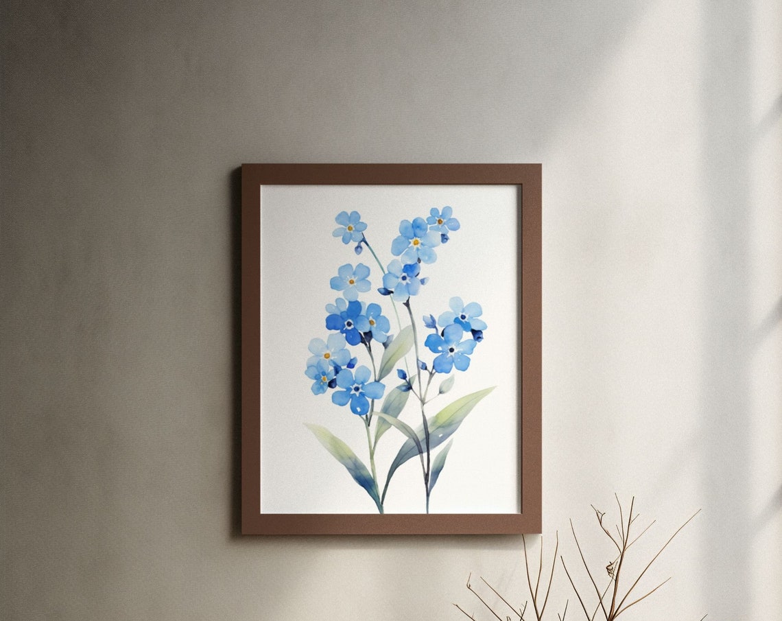 Blue Forget-Me-Not Wildflowers Charming Watercolor Art Poster