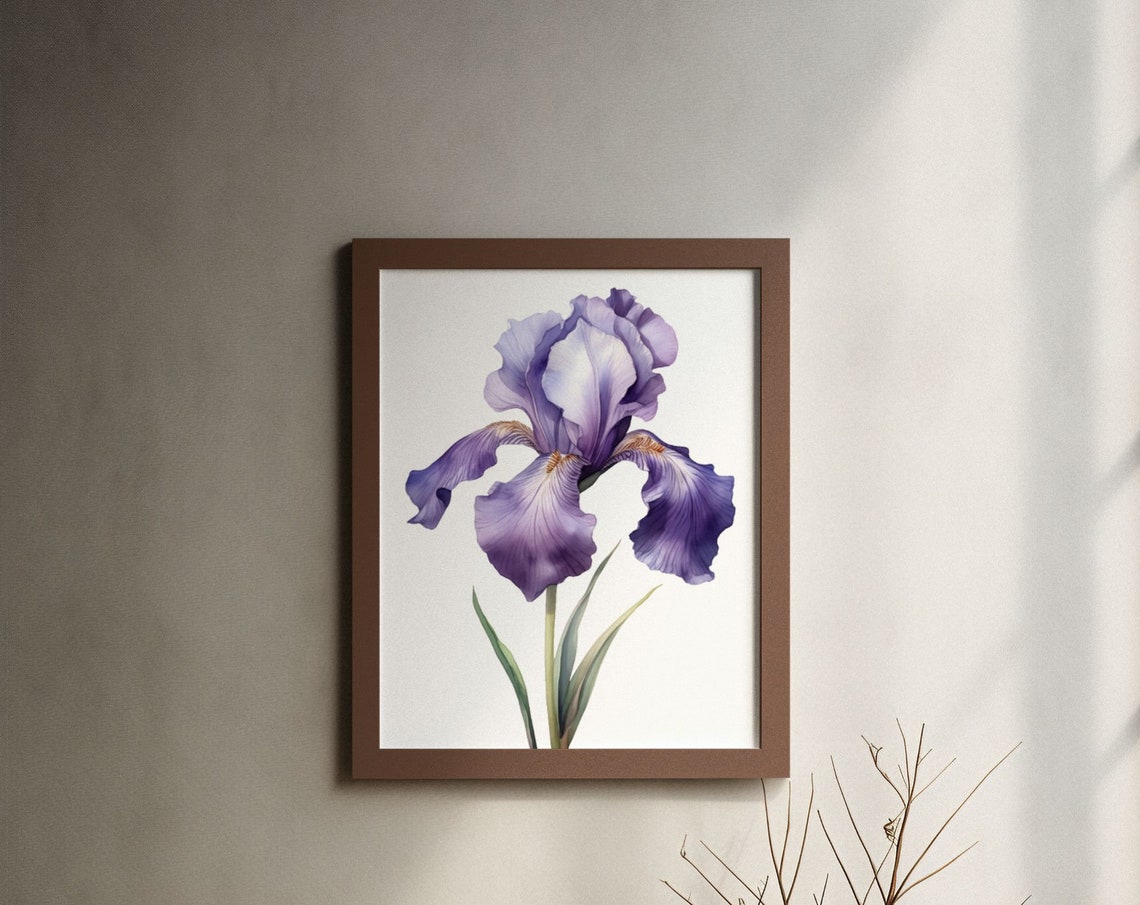 Violet Blue Iris Single Bloom Watercolour Botanical Flower Poster