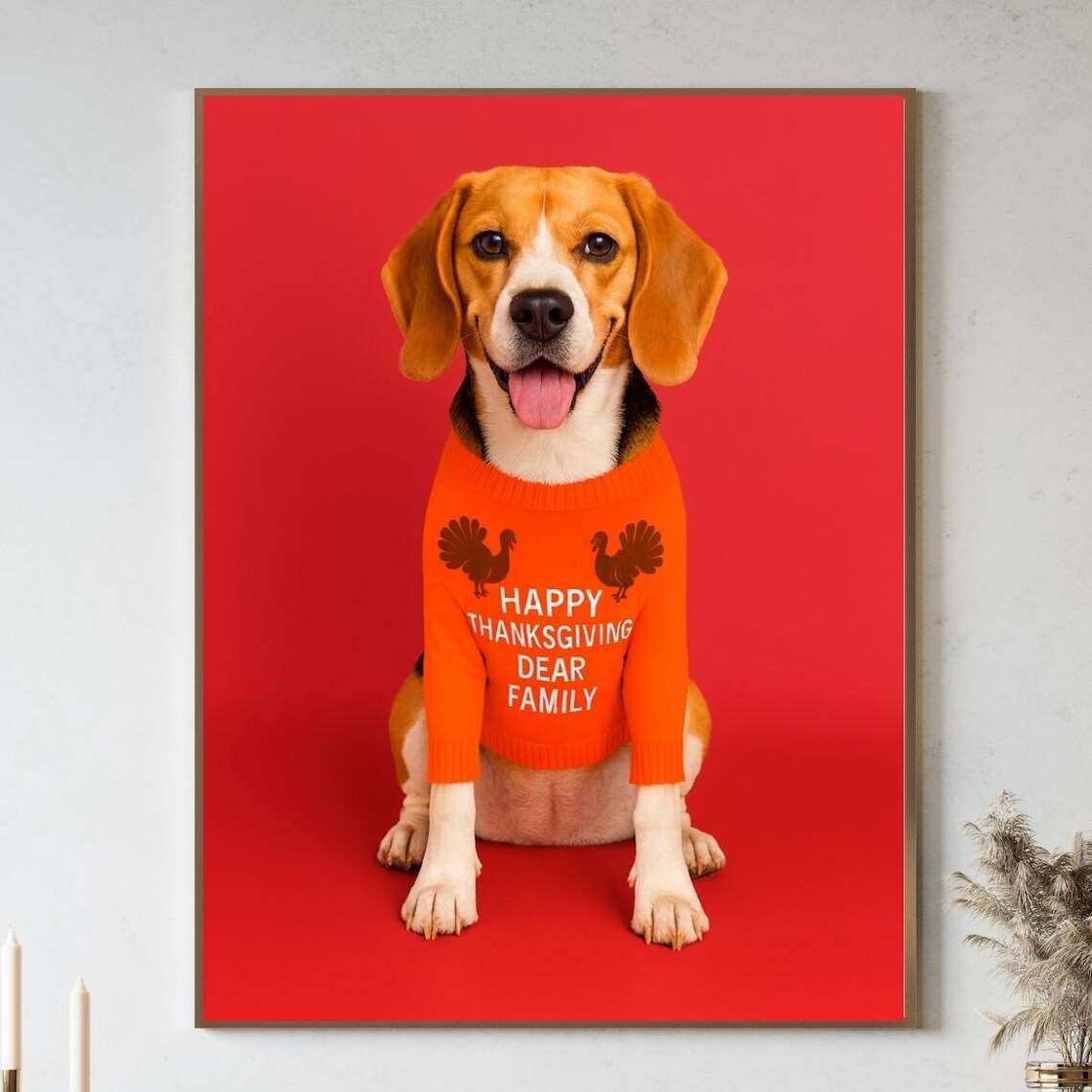 Beagle Dog Thanksgiving Wall Art Funny Fall Pet Print Photography Poster Cozy Holiday Decor Gift For Owners