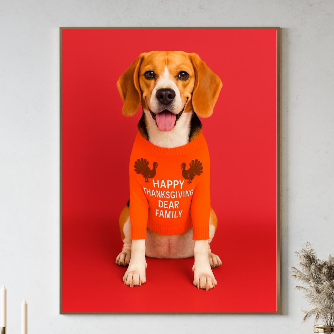Beagle Thanksgiving Wall Art Funny Dog Sweater Holiday Family Decor