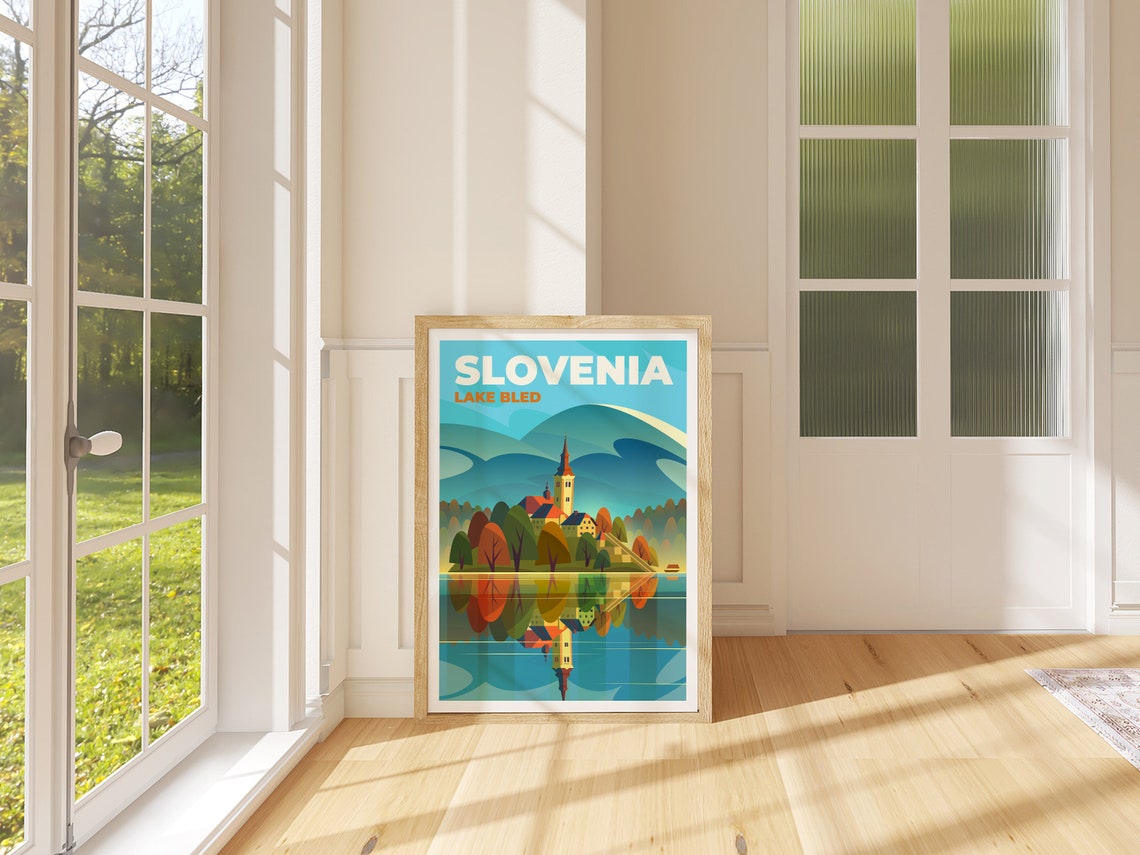 Slovenia Travel Poster Slovenia Lake Bled Poster Art Slovenia Lake Bled Travel Print Travel Illustration Art Home Decor - Image 4