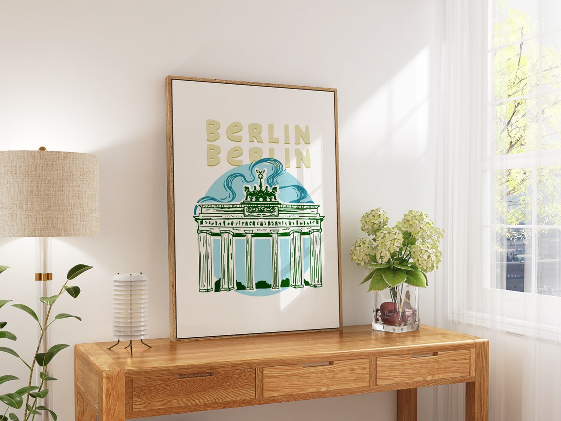 Brandenburg Gate Berlin Green Hand Drawn Illustration Poster - Image 4
