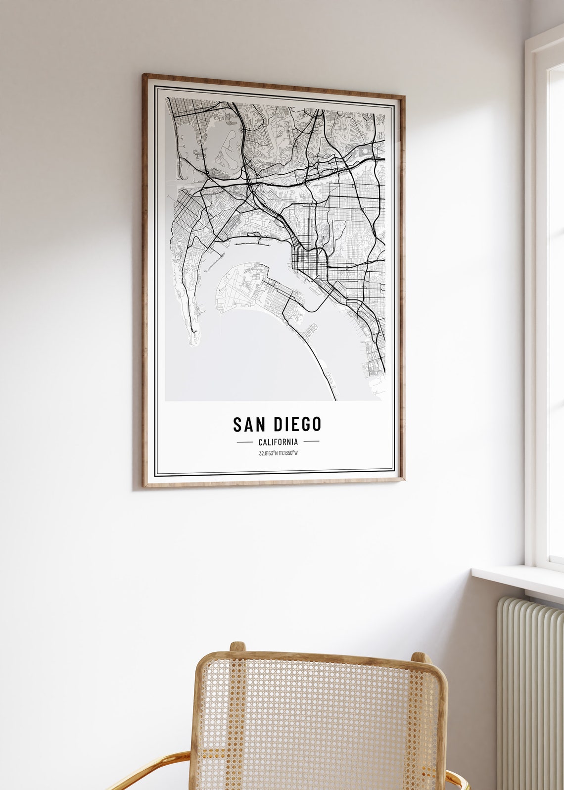 San Diego California City Street Map Minimalist Black White Poster - Image 4