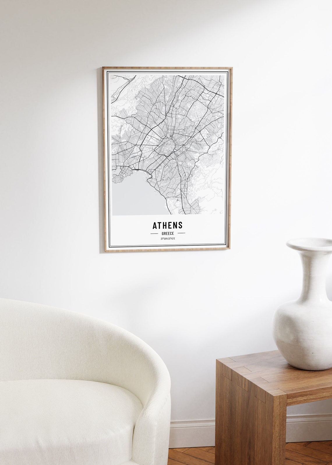 Athens Greece Minimalist Black White City Street Map Art Poster - Image 4