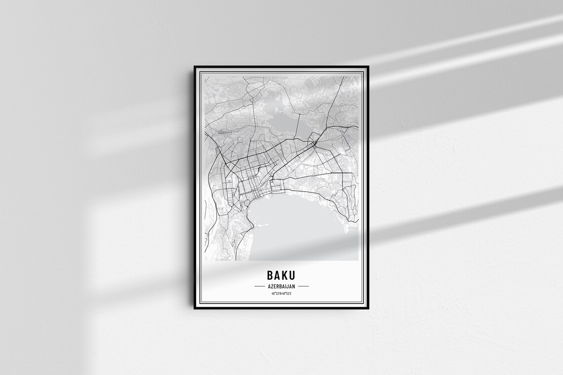 Baku Azerbaijan Black and White Detailed City Map Art Poster - Image 4