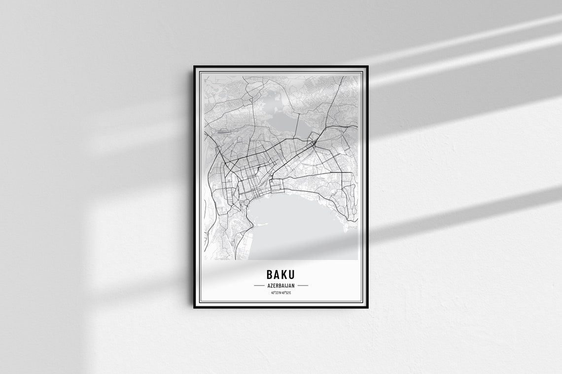 Baku Azerbaijan Map Print Baku Map Poster Baku Map Wall Art Baku Road Map Baku Art Print Baku City Coordinates City Of Baku - Image 4