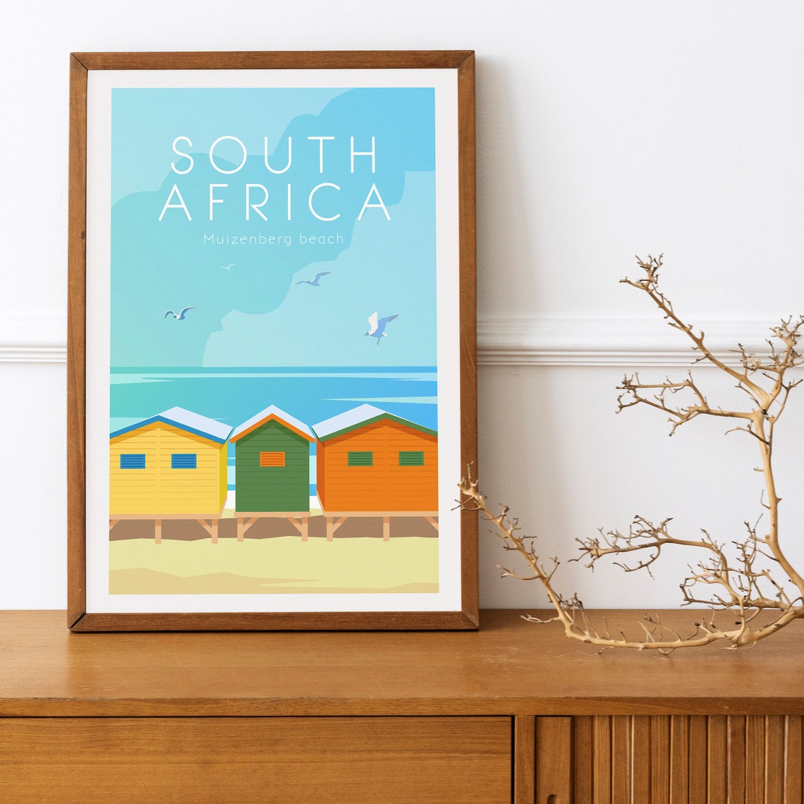 South Africa Muizenberg Beach Colorful Huts Seaside Travel Poster - Image 4