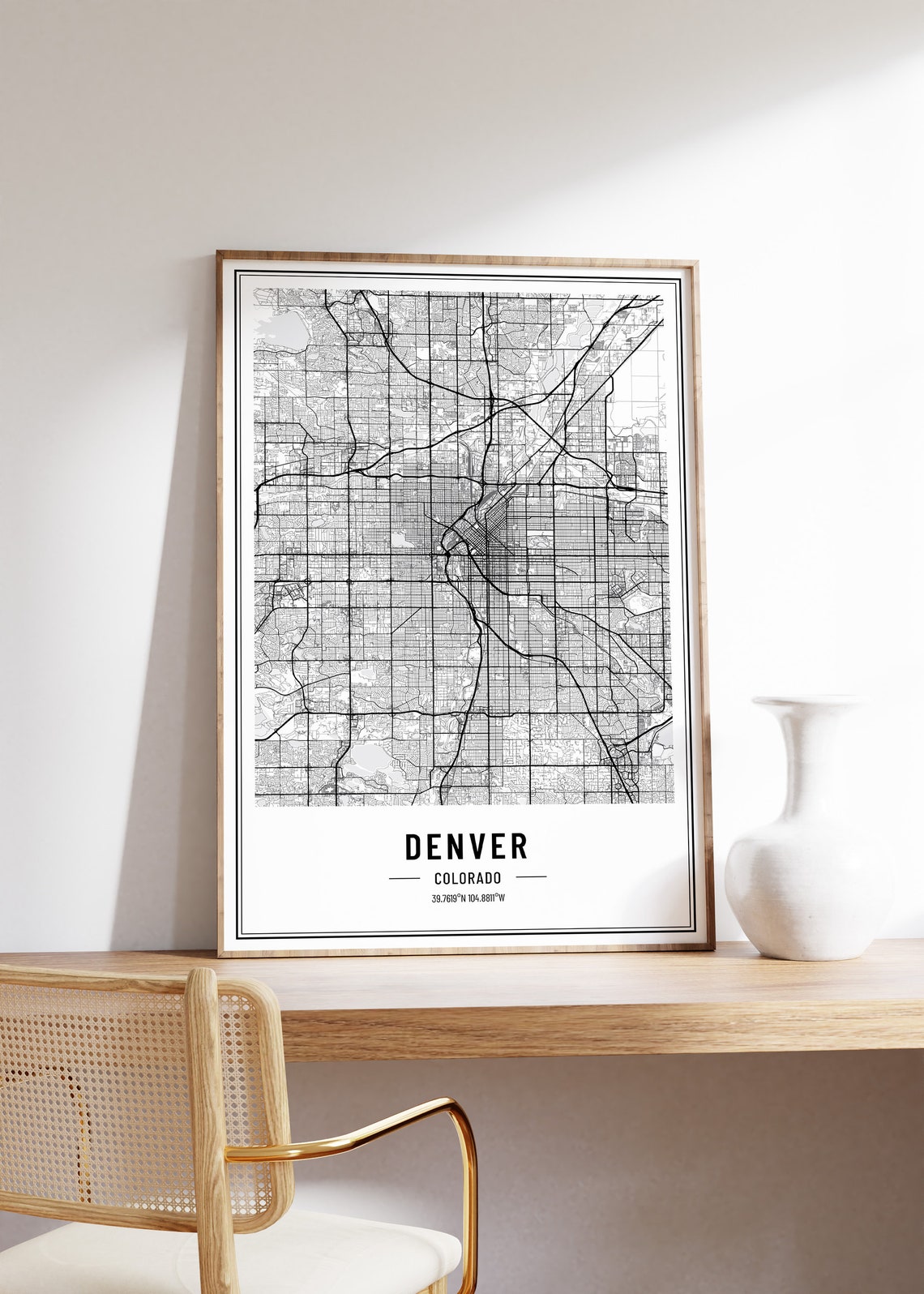 Denver Colorado Modern Black and White Minimalist City Map Poster - Image 5