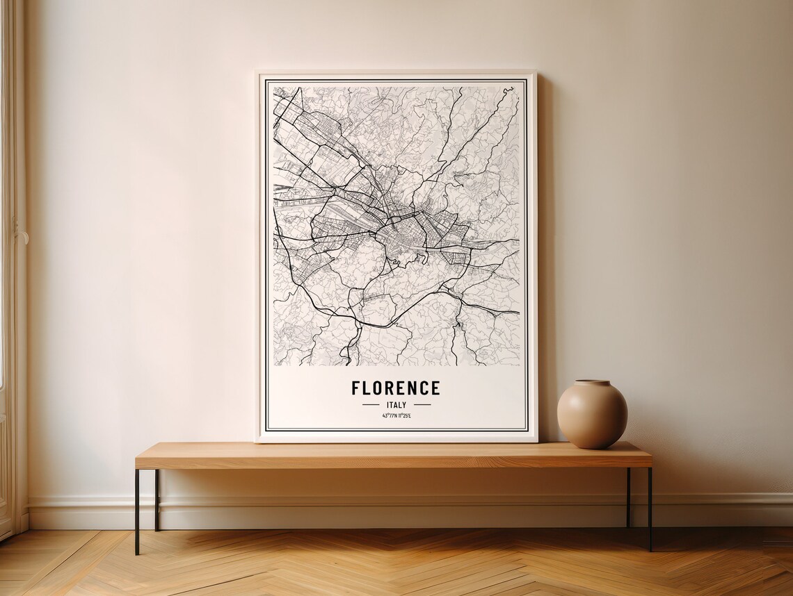 Florence Italy Minimalist Black White City Street Map Poster - Image 5