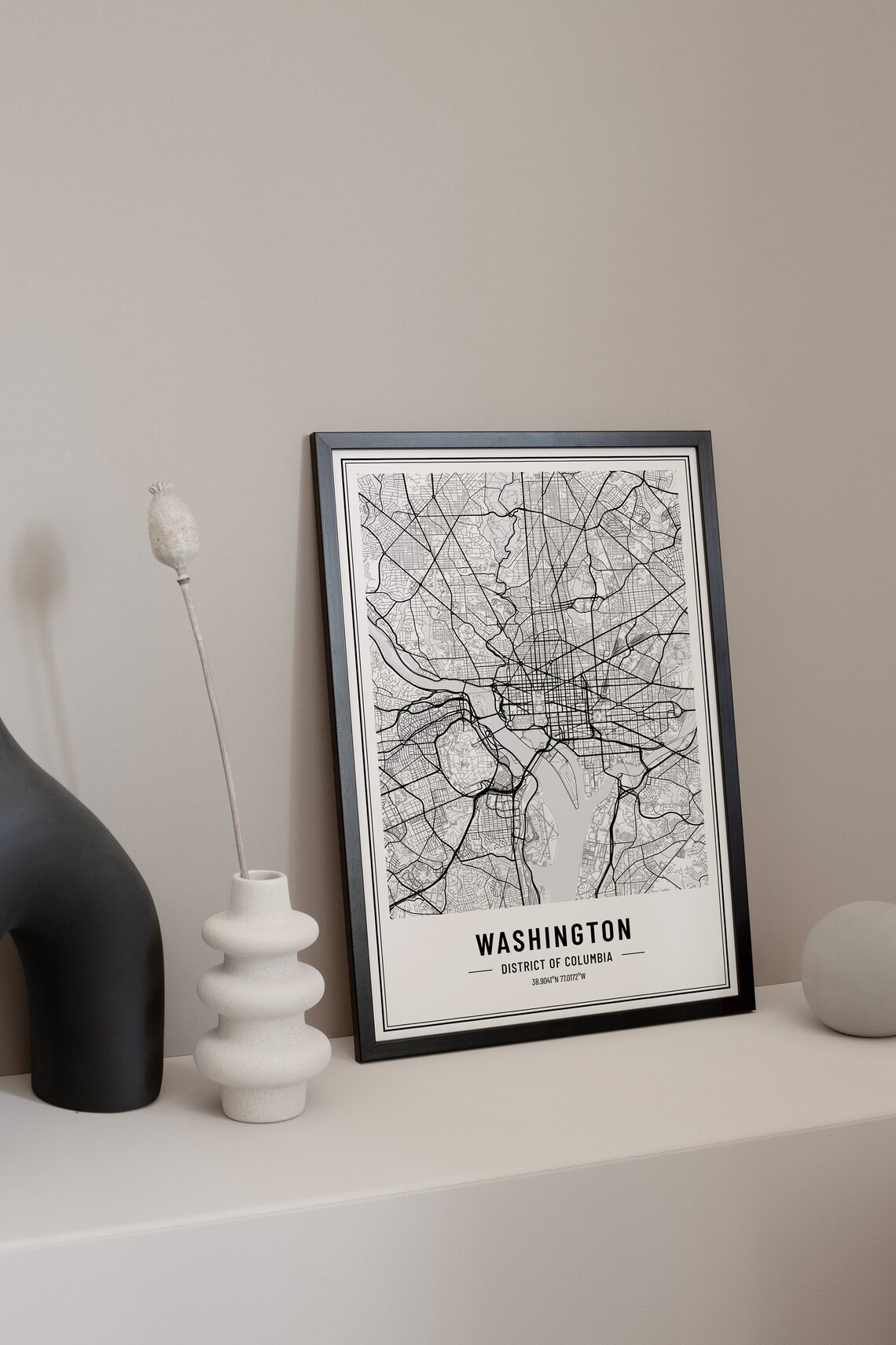 Washington District of Columbia Black and White Minimalist City Map Poster - Image 3