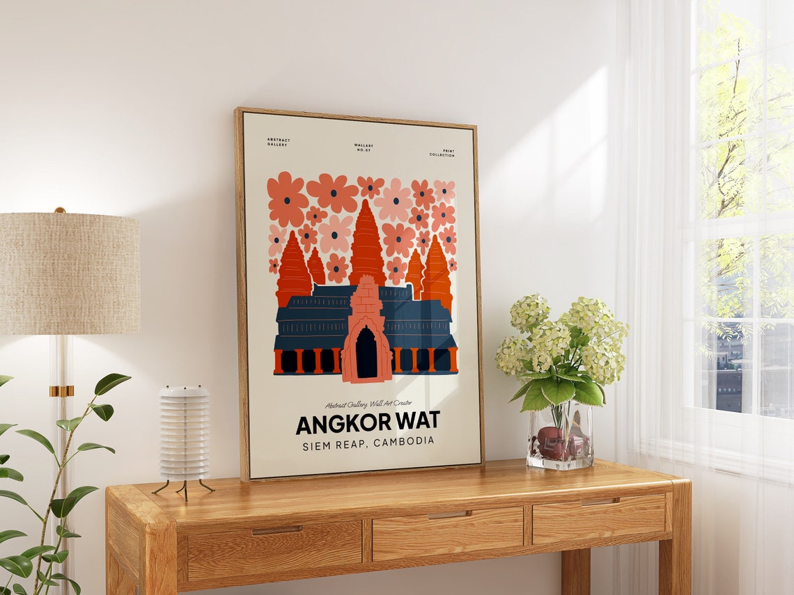 Angkor Wat Siem Reap Cambodia Temple Floral Abstract Art Wall Poster - Image 4