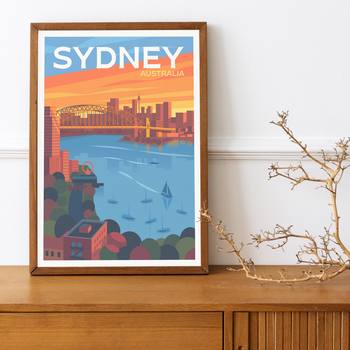Sydney Harbour Bridge Australia Sunset Sailboats Skyline Poster Art - Image 2