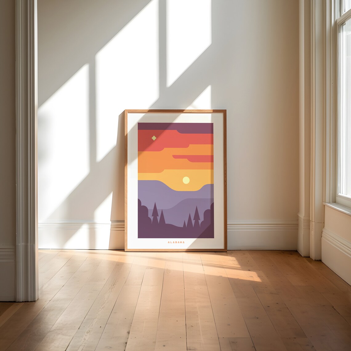 Alabama Geometric Sunset Mountain Landscape Modern Art Poster - Image 3
