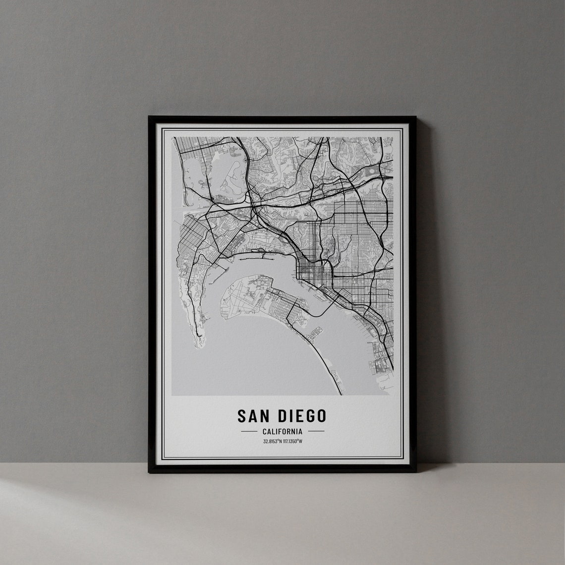 San Diego California City Street Map Minimalist Black White Poster