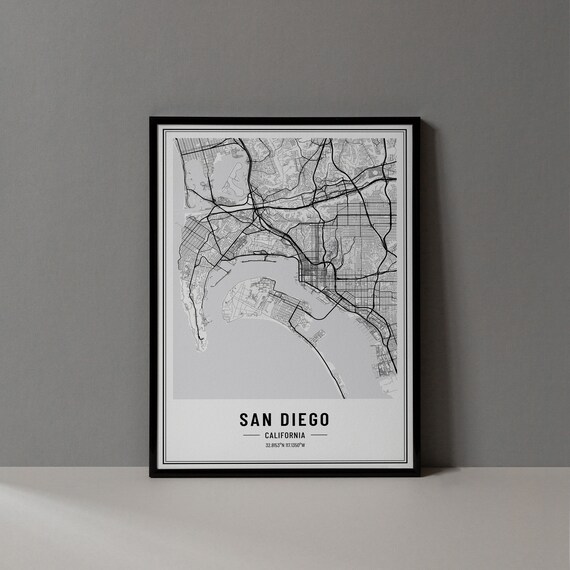 San Diego California City Street Map Minimalist Black White Poster