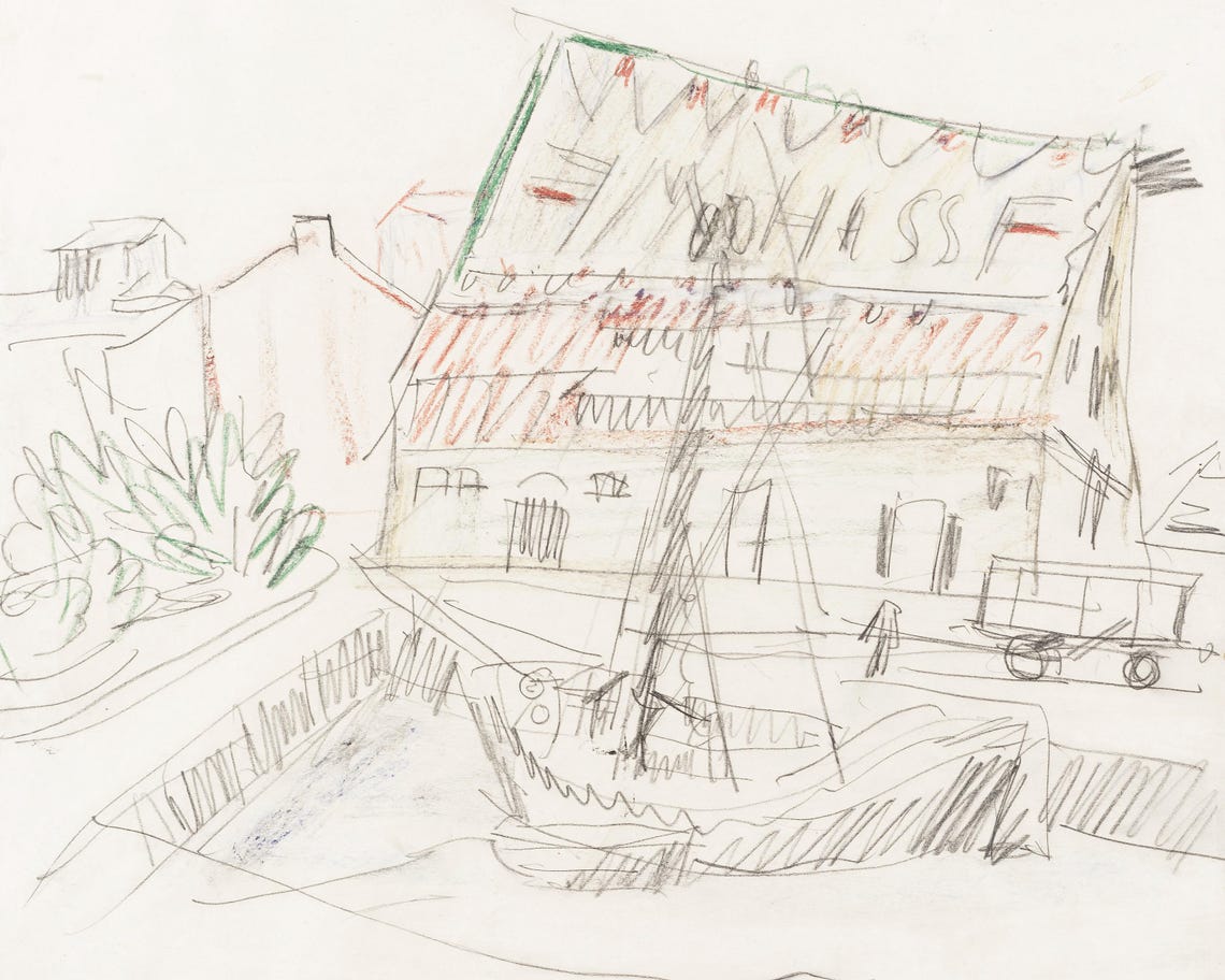 Abstract Vintage Boat Sketch Harbor Scene Illustration Nautical Wall Art Instant Minimalist Wall Art - Image 3