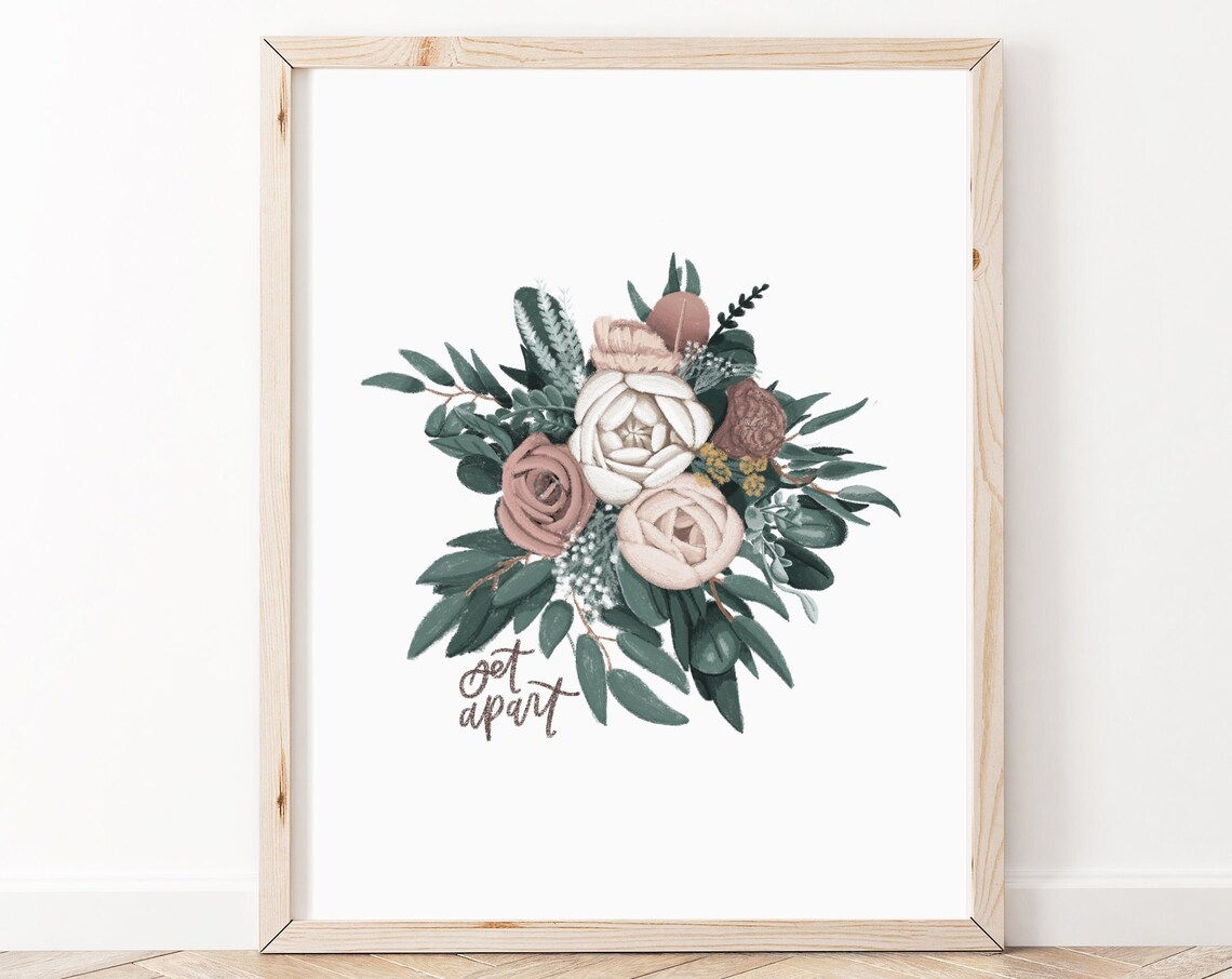 Set Apart Christian Bible Verse Floral Art Print