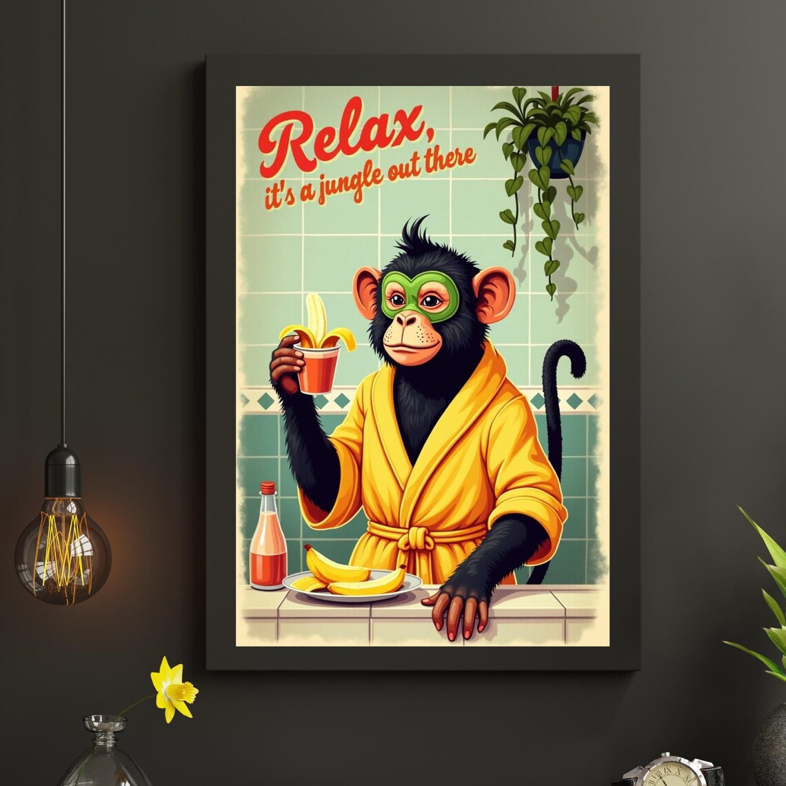 Funny Monkey Bathroom Wall Art Relax Its A Jungle Out There Banana Humor Spa Print Quirky For Guest Bath