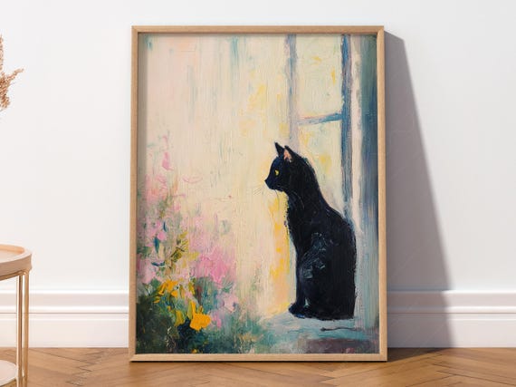 Black Cat Minimalist Cat Illustration Art Print