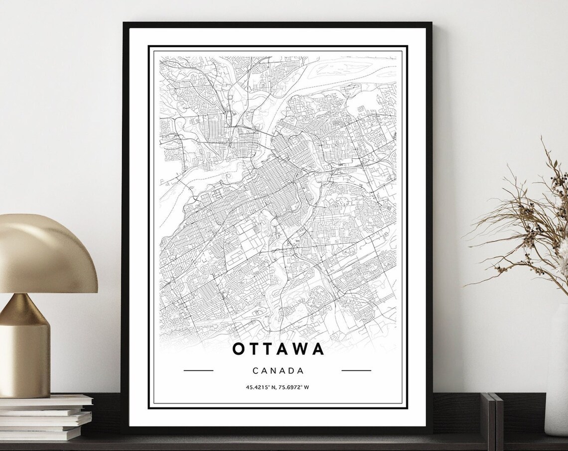 Modern Minimalist Ottawa Canada Black and White City Map Poster