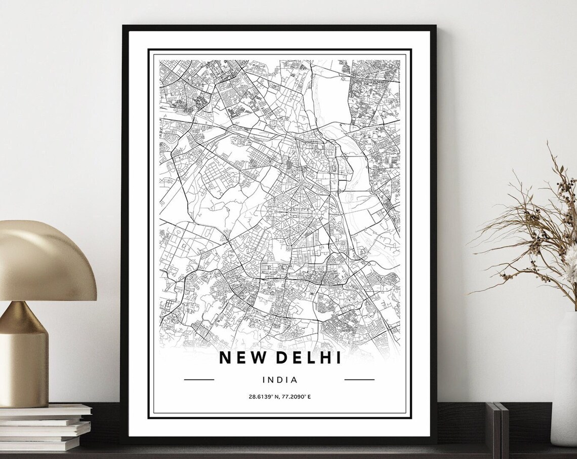 New Delhi City Map Print New Delhi Map Poster Map Of New Delhi India New Delhi Art Print New Delhi Map India Map Print Custom Maps