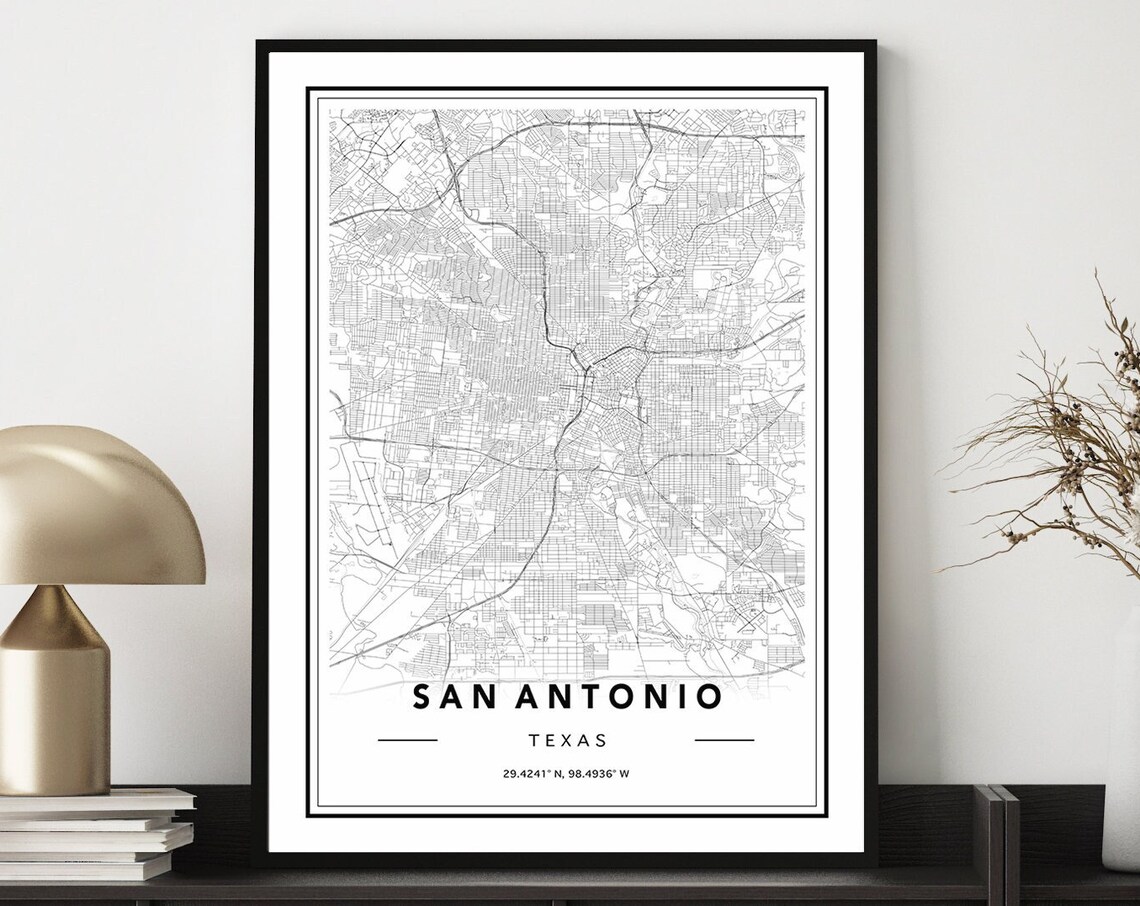 Minimalist San Antonio Texas Black and White City Map Poster