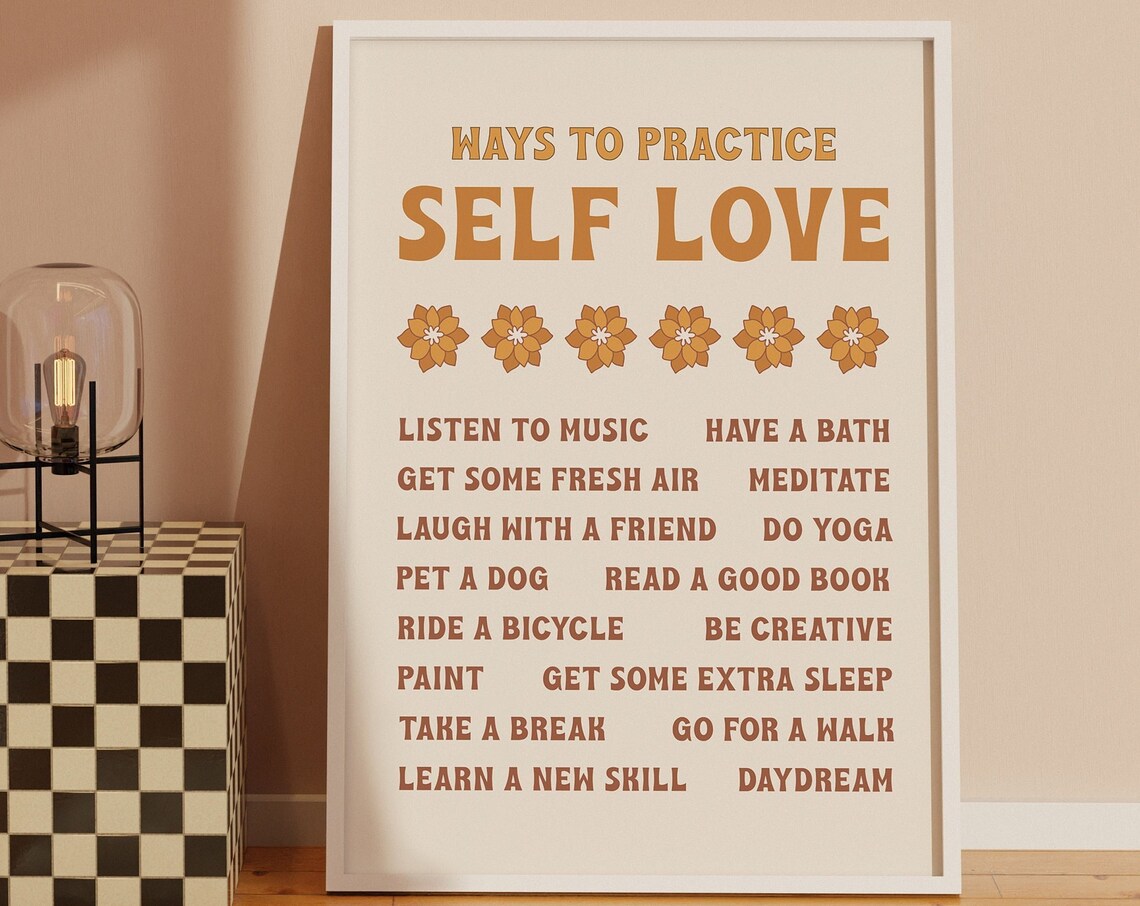 Ways to Practice Self Love Retro Self Care Checklist Quote Poster - Image 2