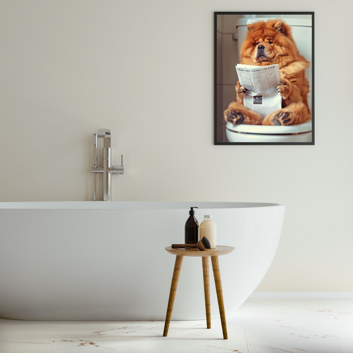 Chow Chow Reading Newspaper on Toilet Funny Colorful Dog Poster - Image 2