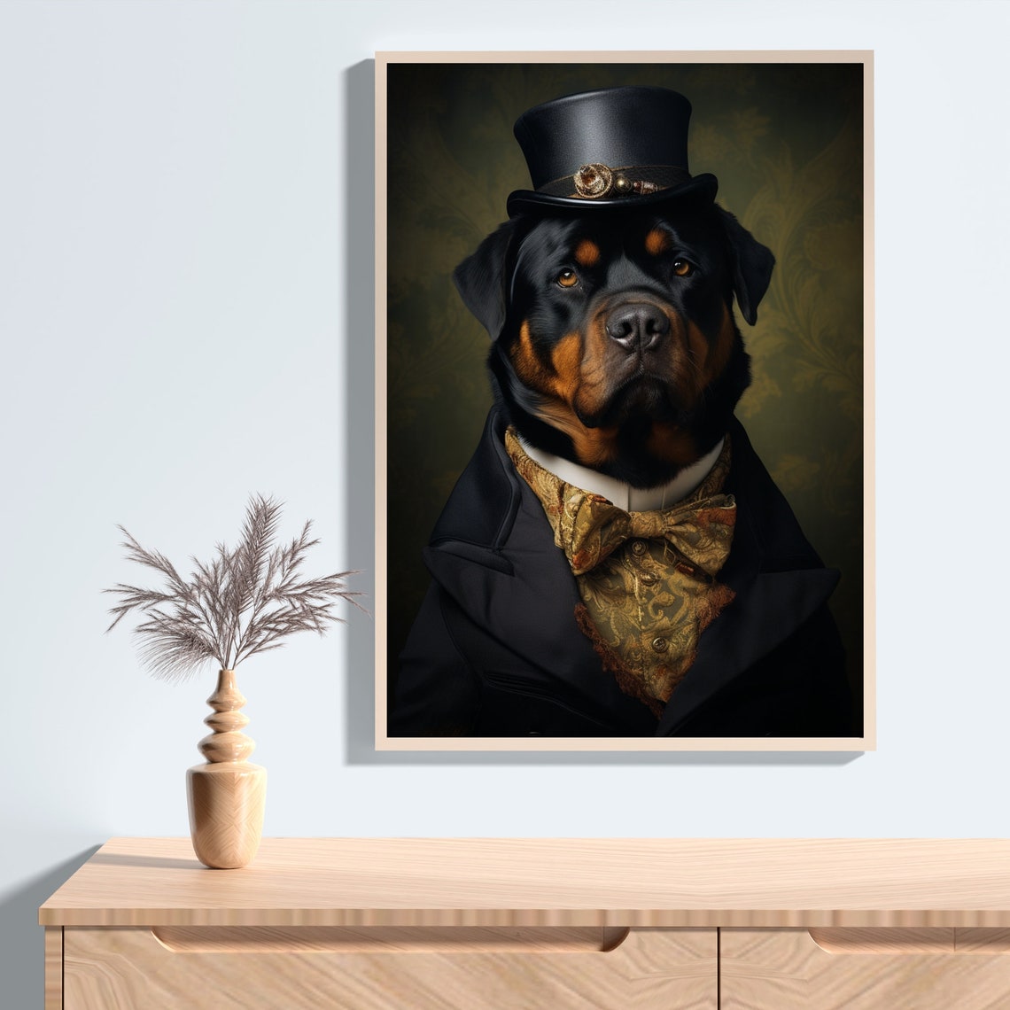 Rottweiler in Top Hat and Tuxedo with Gold Brocade Vest Poster - Image 2