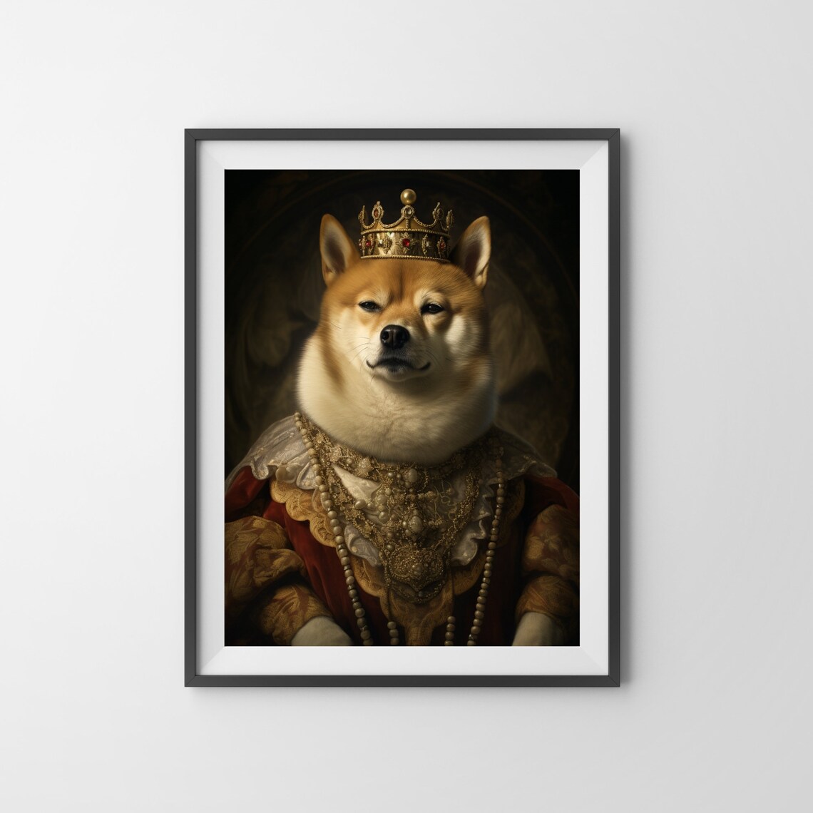 Shiba Inu King Wearing Crown Pearls and Royal Robes Portrait Poster - Image 3