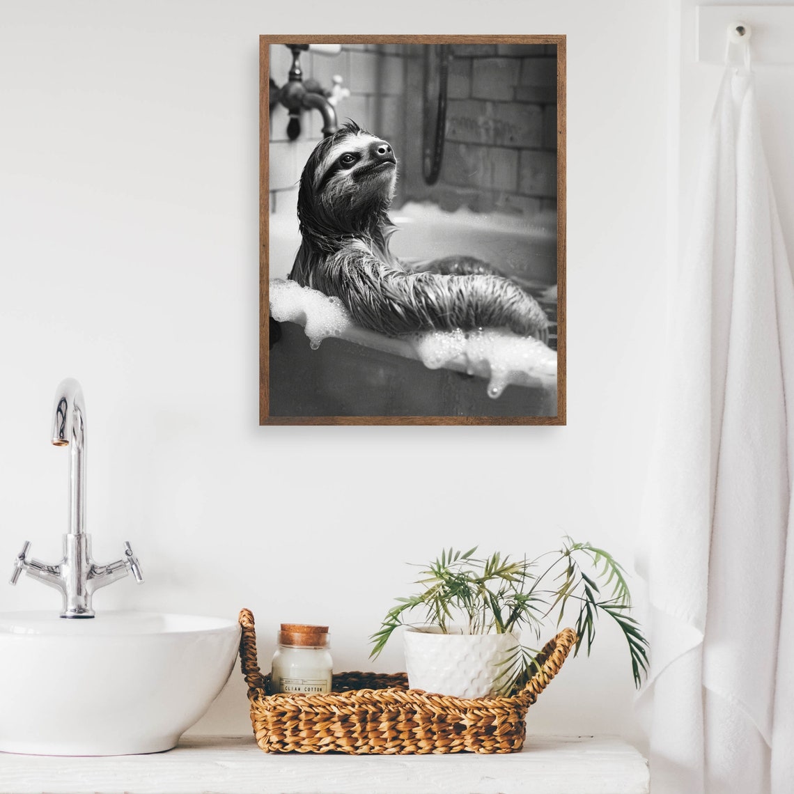 Sloth Relaxing in a Bubble Bath Under a Vintage Faucet Poster - Image 2