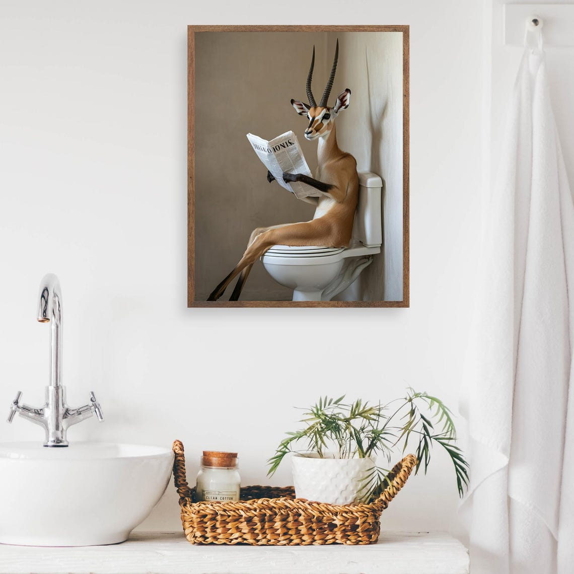 Funny Gazelle on Toilet Reading Newspaper Quirky Bathroom Poster - Image 2