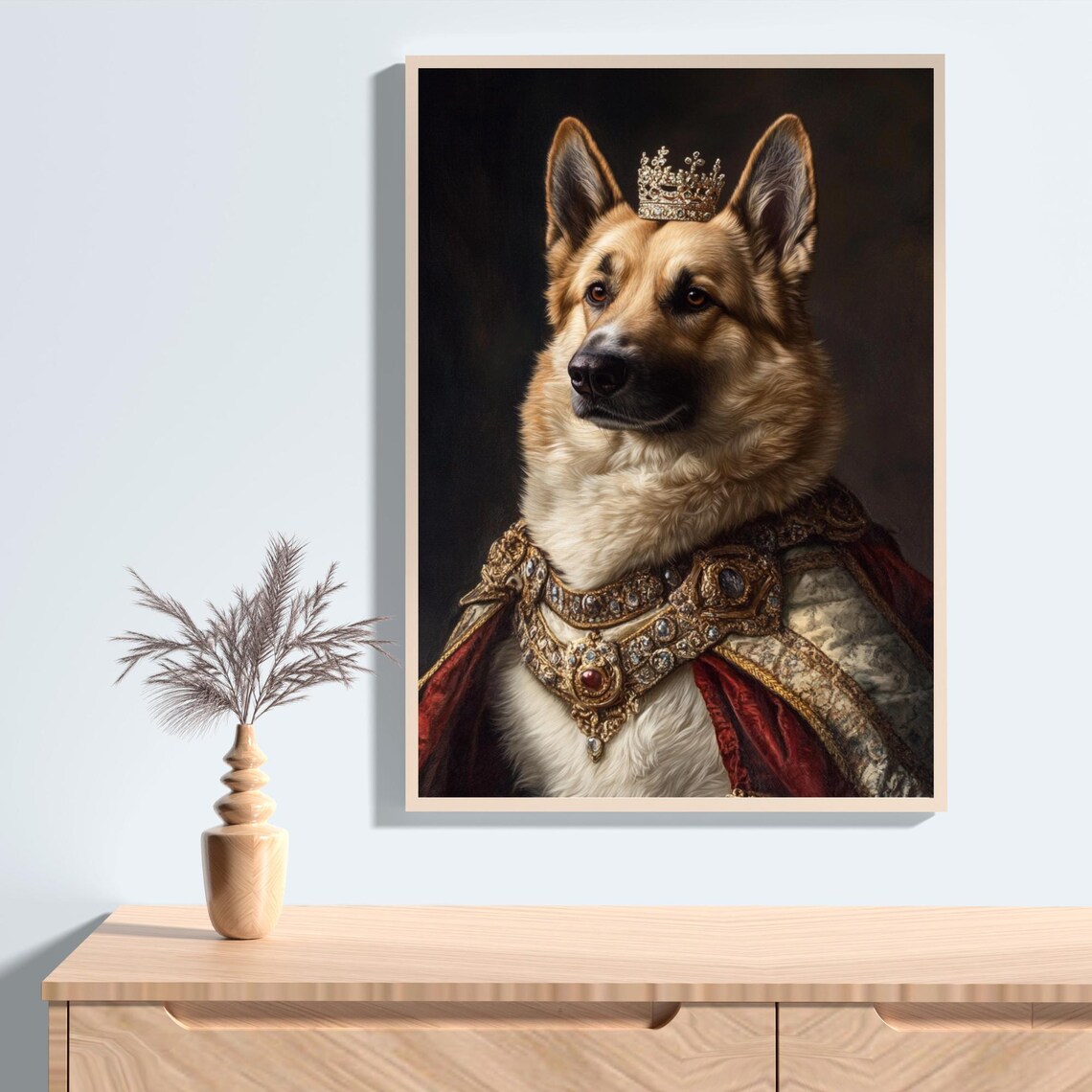 Aristocratic German Shepherd Wearing Jeweled Crown Portrait Poster - Image 2