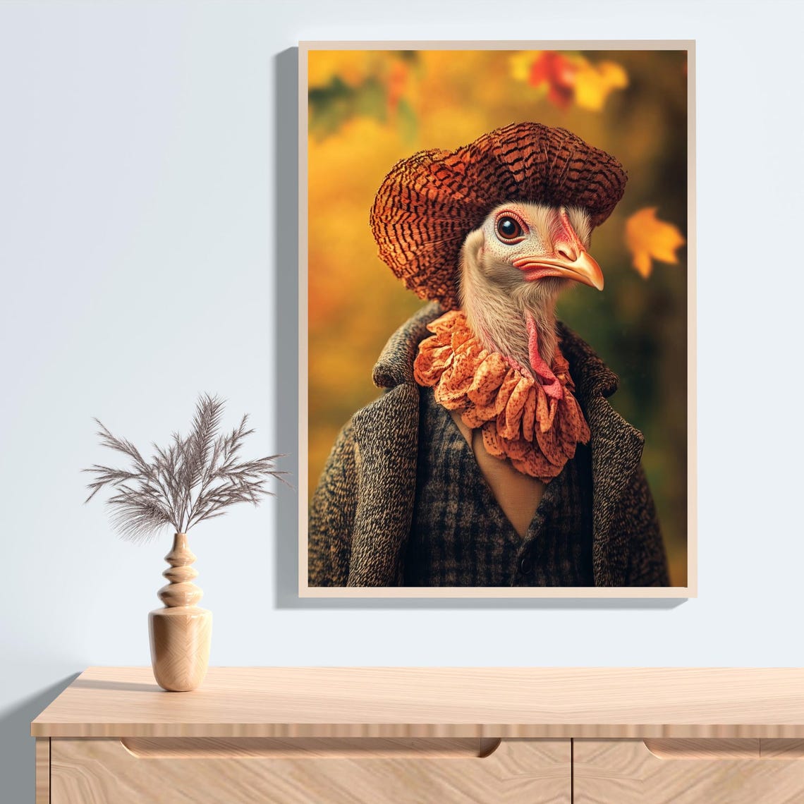Turkey in an Autumn Coat and Feather Hat Thanksgiving Poster - Image 2