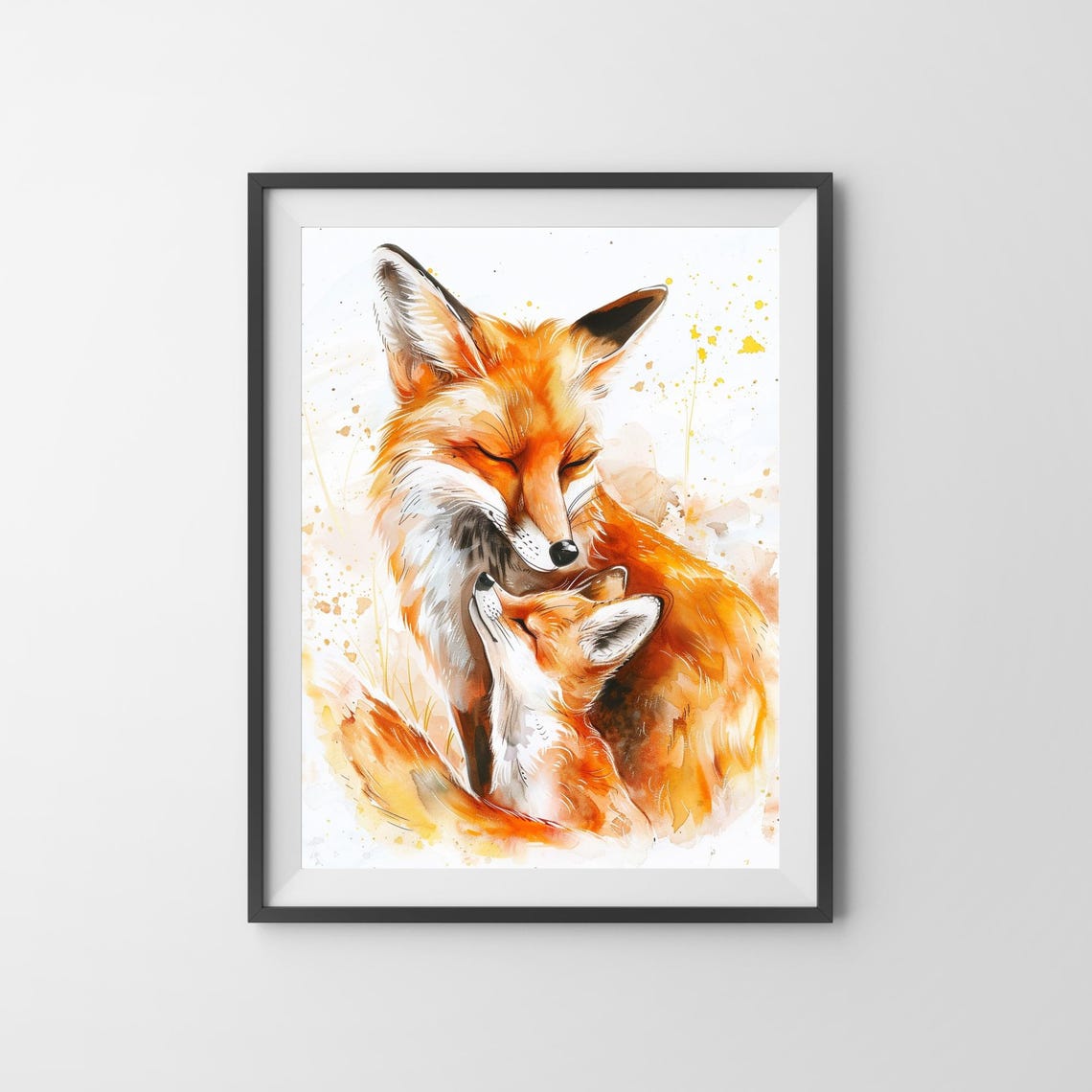 Mama Fox And Baby Watercolor Nursery Kids Room Decor Wall Poster - Image 3